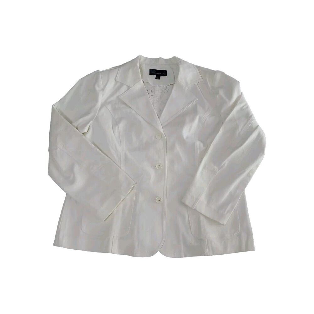Susan Garver Womens Jacket Cream Size Large Cotton Blend Embroidered Long Sleeve